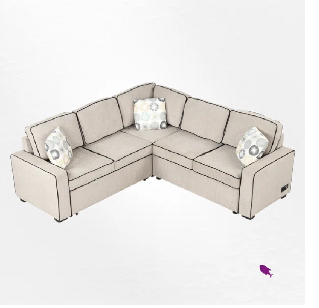 Triniya 3 Piece Upholstered Sectional Mercer41 Body Fabric Cream Linen Blend
